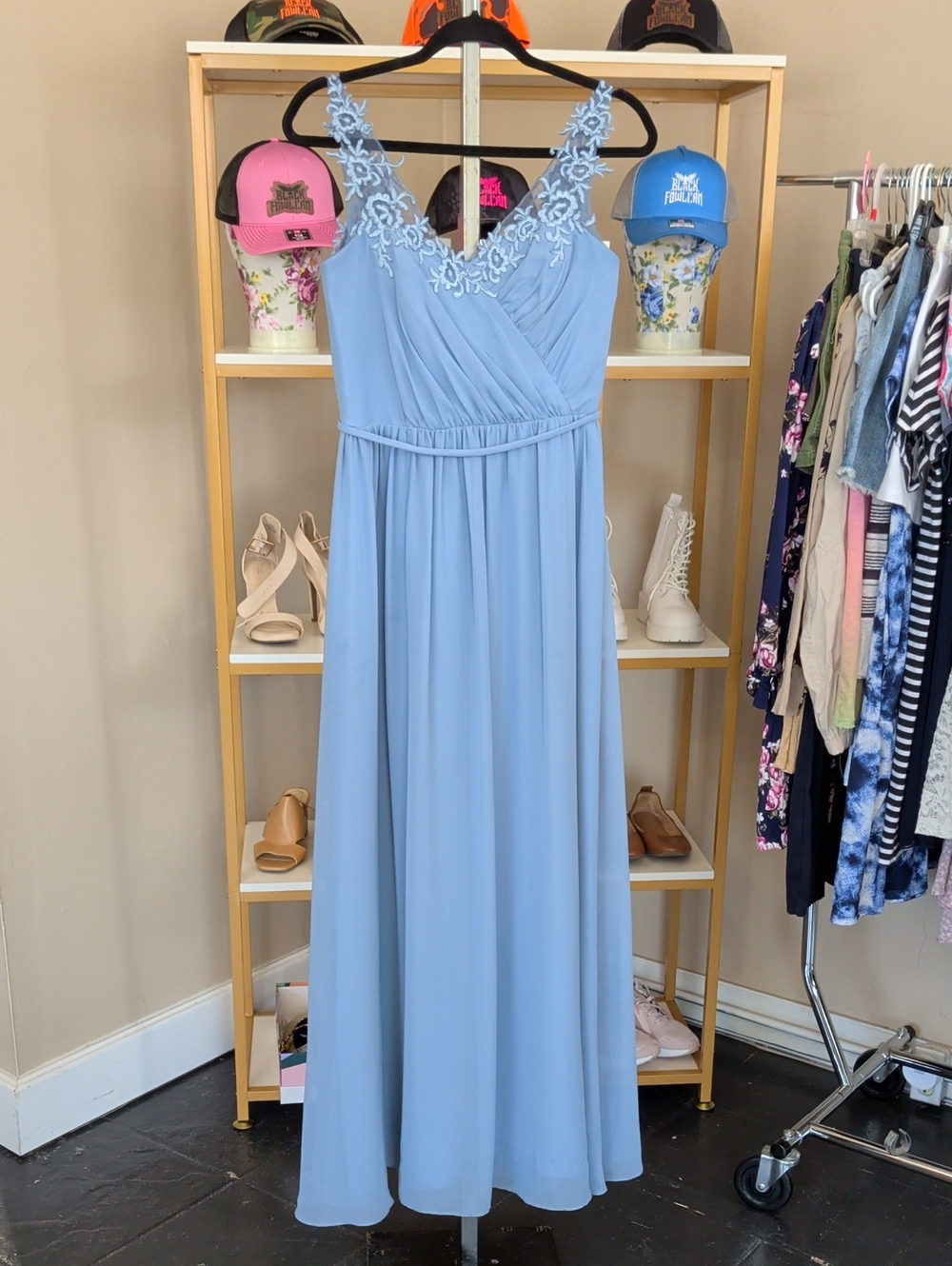 Alfred Angelo Light Blue Lace-Trim Maxi Dress